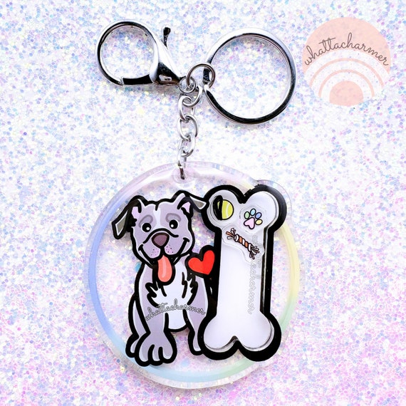 Blue Pitbull Dog Keychain, Pitbull Dog Keyring, Blue Nose Pitbull