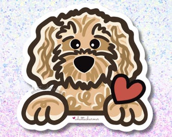 Pegatina de Goldendoodle albaricoque, calcomanía de Labradoodle, calcomanía de perro Doodle para coche, calcomanía de Cavapoo, regalo de Goldendoodle para calcetín navideño