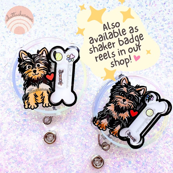 黒と金のヨークシャーテリアのキーホルダー、ティーカップヨーキー犬の