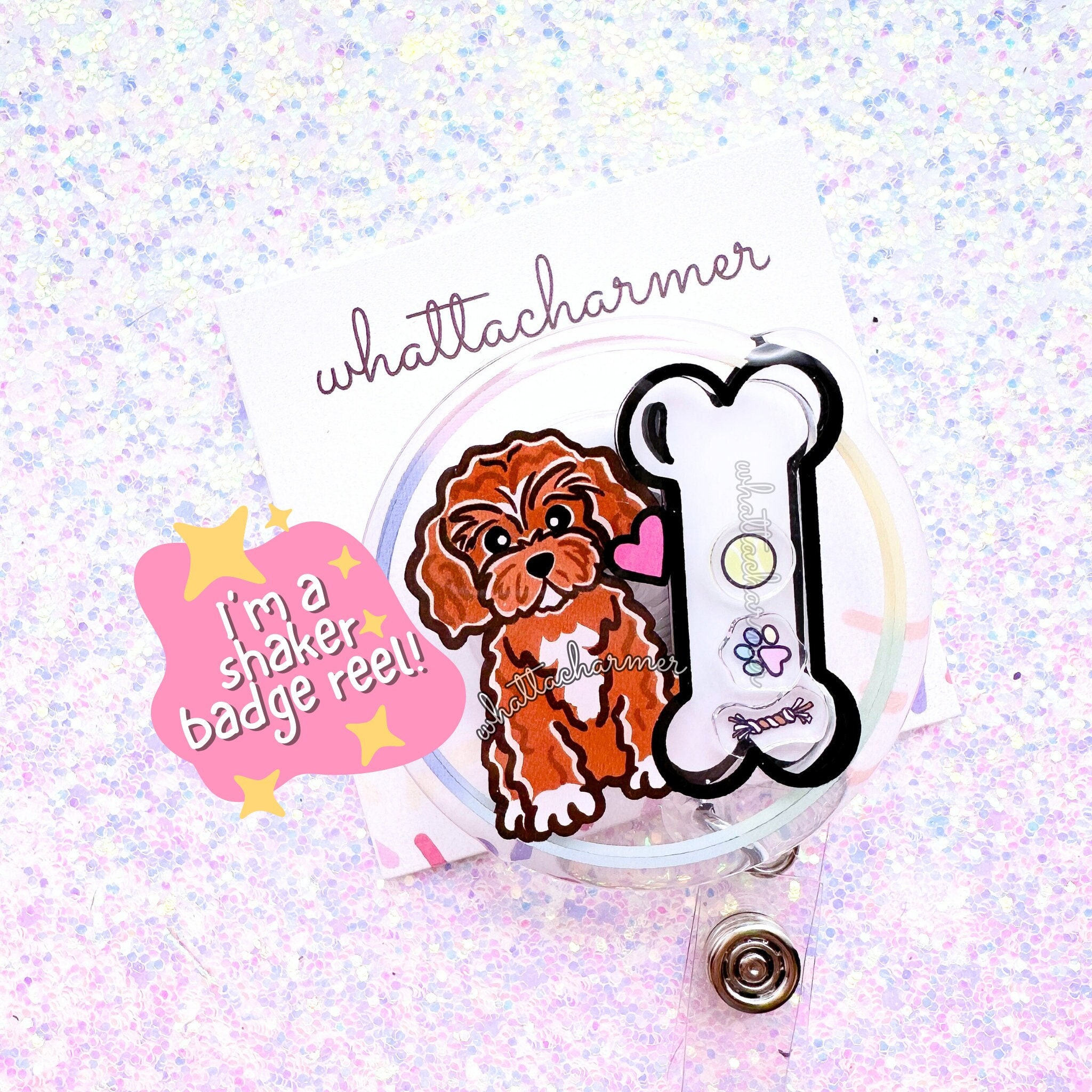 Red Cavapoo Badge Reel, Ruby Cavapoo Badge, Cavapoo Puppy ID Holder, Cavapoo Mom Gift, Red Cavapoo Stocking Stuffer Gift