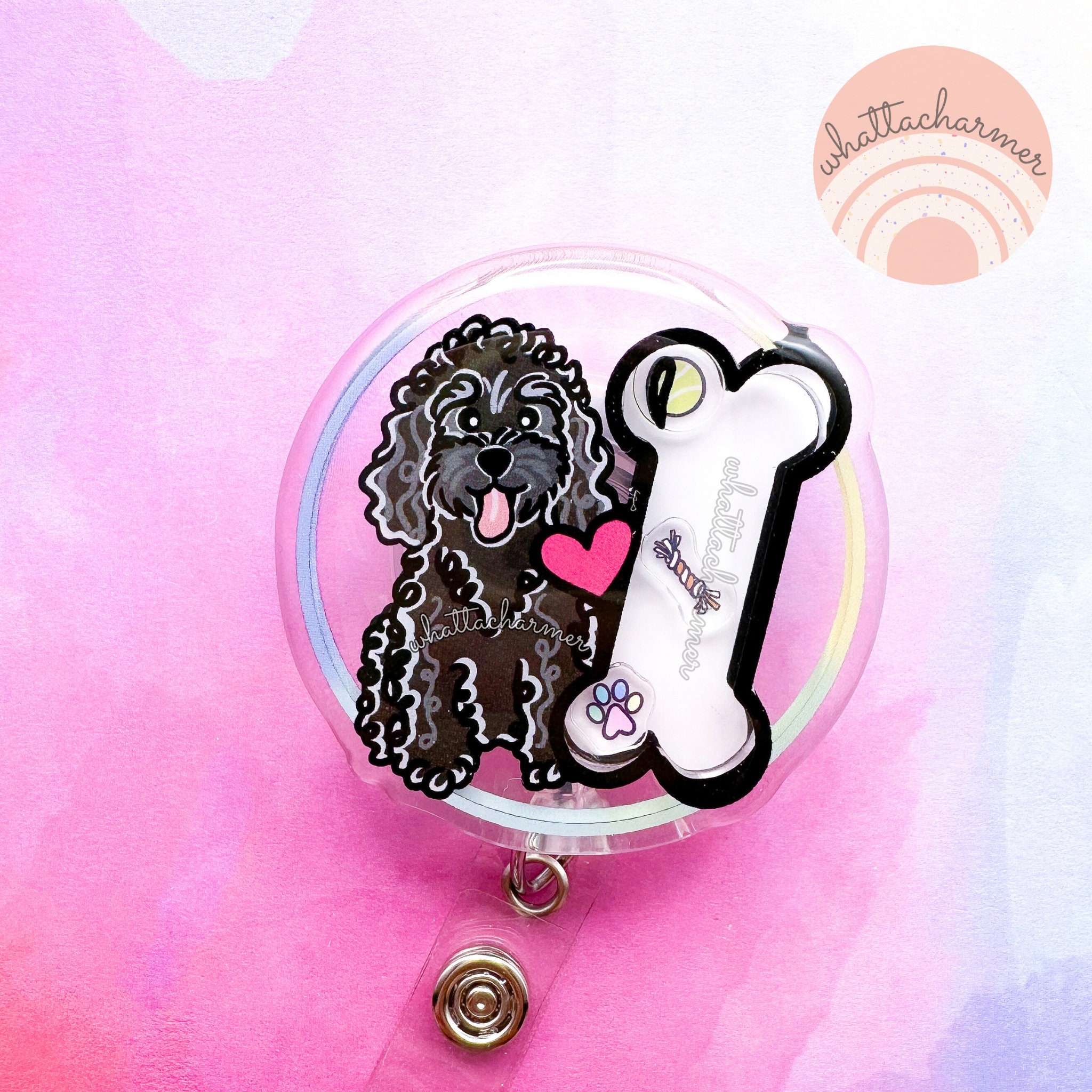 Black Poodle Badge Reel, Standard Poodle Mom Badge, Goldendoodle ID Holder, Doodle Dog Badge Holder, Labradoodle Reel, Pet Puppy ID Badge