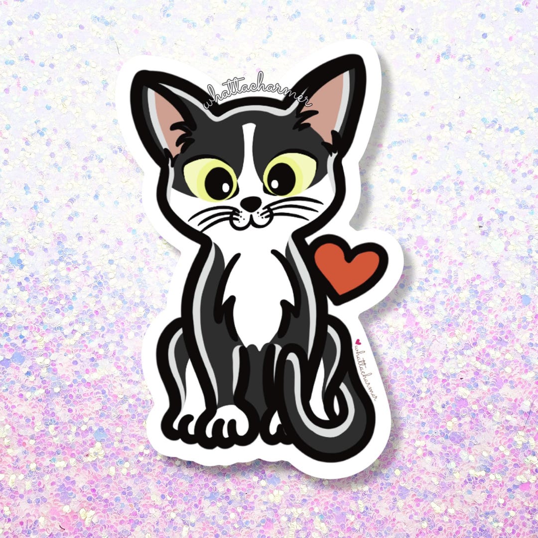 Shorthaired Black Tuxedo Cat Sticker, Tuxedo Cat Vinyl Sticker, Kitten ...