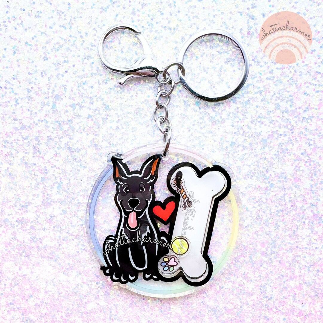 Black Doberman Pinscher Keychain, Black Doberman Dog Keyring, Dobie Dog ...