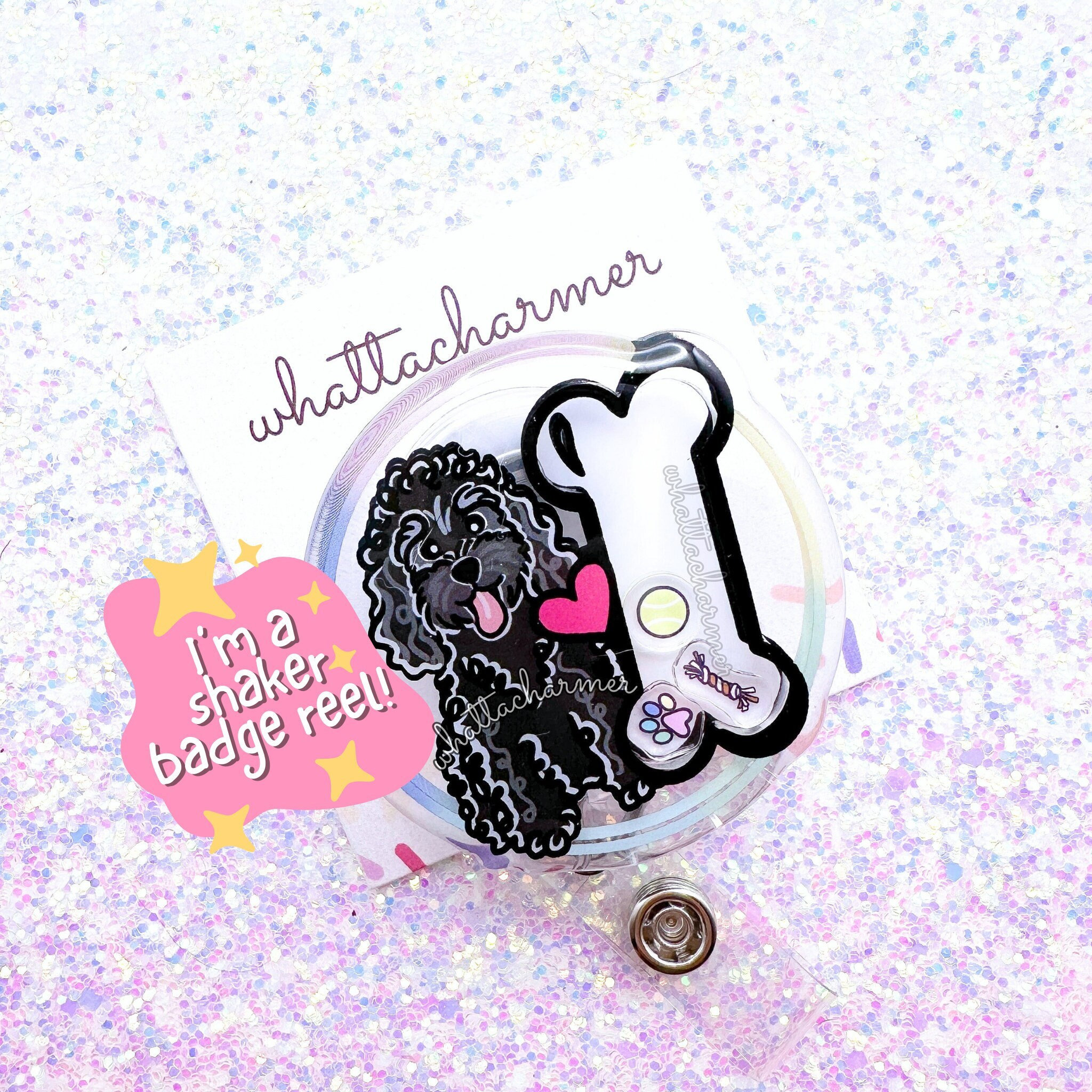 Black Poodle Badge Reel, Standard Poodle Mom Badge, Goldendoodle ID Holder, Doodle Dog Badge Holder, Labradoodle Reel, Pet Puppy ID Badge