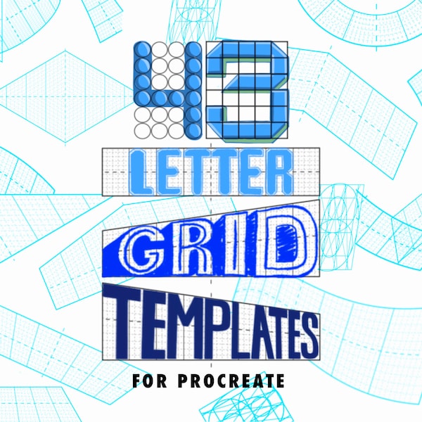 43 Procreate Letter Grid Templates, Grid Brushes, Lettering Guide, Procreate Brush Stamps, Grid Template, Digital Brushes, Letter Template