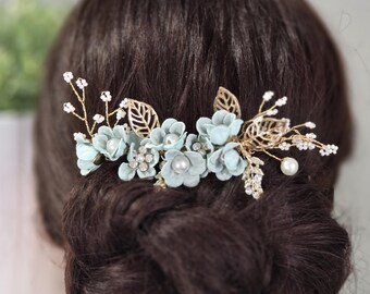 Romantic gold  with Floral Hair Comb /Clip / Headpiece for Brides and Bridesmaids /Wedding headpiece