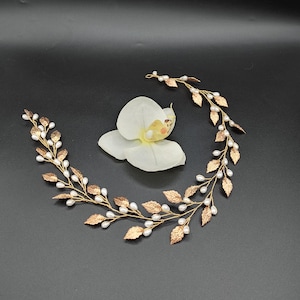 Pearl and Leaves Vine / Wedding Hair Vine, Leaves Pearl Bridal Hair Vine, Rhinestone , Delicate Floral Headband