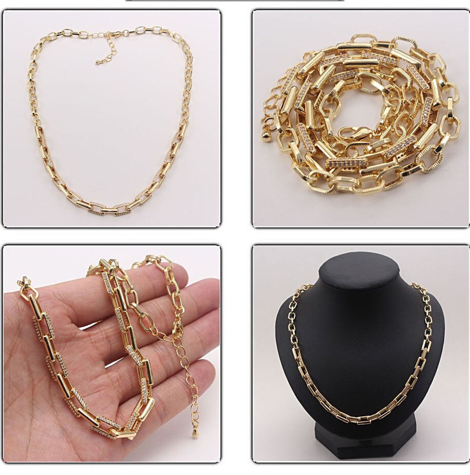 14K cadena gruesa de oro / collar de eslabón geométrico / Etsy España