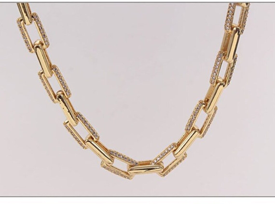 14K cadena gruesa de oro / collar de eslabón geométrico / Etsy España