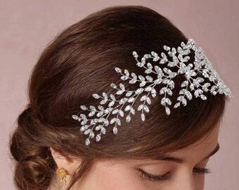 Swarovski Crystals Leaves Wedding Hair Vine Headband/ Champagne  crystal Headband Leaves  Tiara silver plate swarovski crystals  Headband