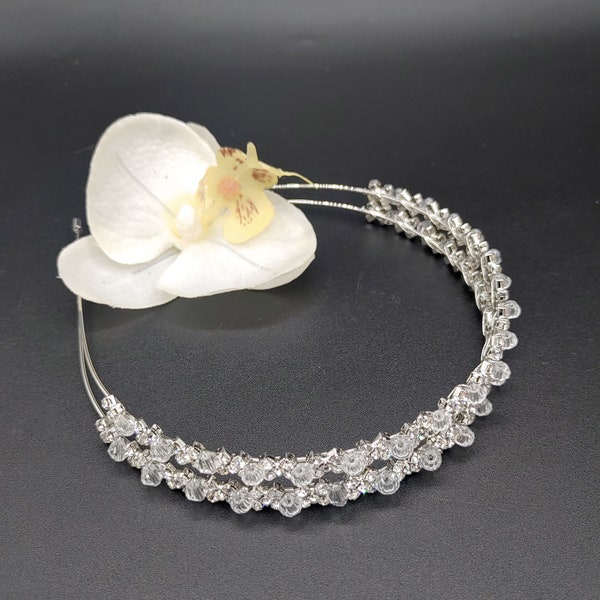 Clear crystals double headband/zircon bridal headband/Wedding Silver Crystal headpiece/ Prom headband, Zircons headpiece, Party Accessories