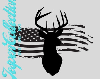 Deer Silhouette and Flag SVG Digital Download
