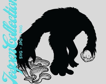 Bigfoot Picking Mushrooms SVG PNG JPG