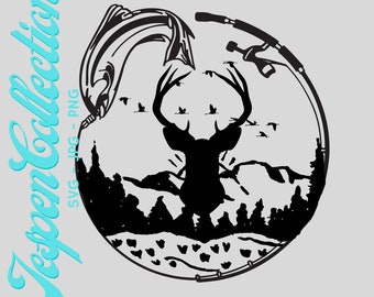 Hunting SVG PNG JPG | Fishing Duck Hunting and Whitetail Deer Silhouette