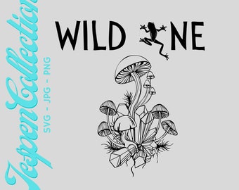 Wild One cute frog and mushroom SVG PNG JPG