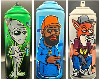 Custom graffiti cartoon character on spray paint can personalized Street art one of a kind aerosol painting with acrylic spraycan streetart