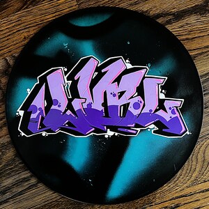 Graffiti Vinyl Record Personalized custom graffiti name, word, letters. Hand painted. Street Art, Spray Paint Wall Hanging Retro image 9