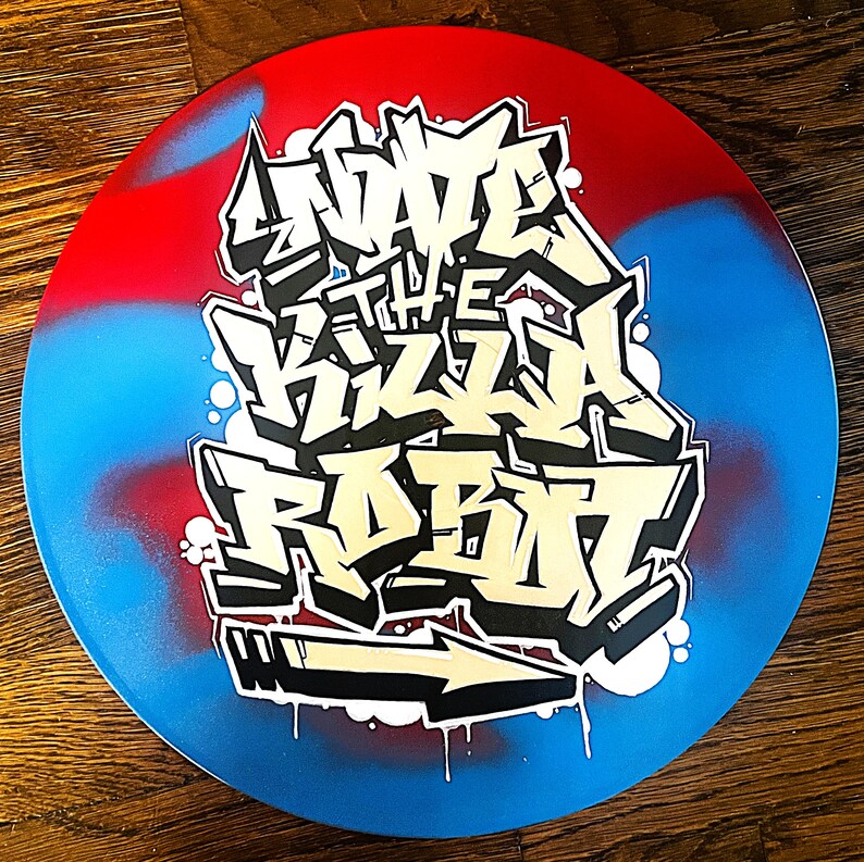 Graffiti Vinyl Record Personalized custom graffiti name, word, letters. Hand painted. Street Art, Spray Paint Wall Hanging Retro image 8