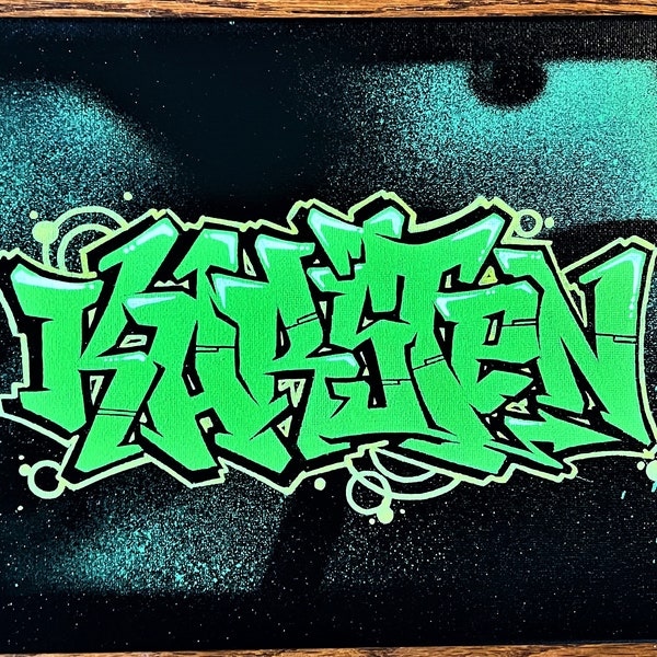 Personalized custom graffiti name, word, letters on canvas. Hand painted. Street Art, Acrylic & Spray Paint