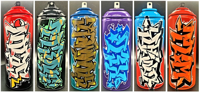 Custom graffiti spray paint can name letters personalized street art one of a kind aerosol painting with acrylic personalizable spraycan