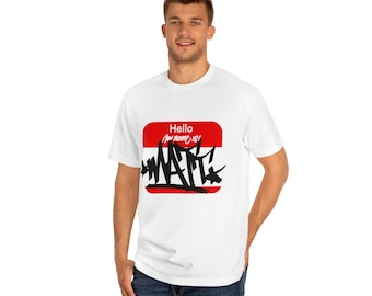 Personalizado "Hola mi nombre es" Imprimir Graffiti Tag Art Camiseta para adultos Camiseta personalizada Street Art Letras Blanco/Rojo S, M, L, XL, 2XL, 3XL