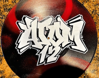 Graffiti Vinyl Record Personalized custom graffiti name, word, letters. Hand painted. Street Art, Spray Paint Wall Hanging Retro