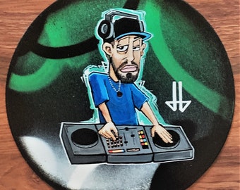 Custom Graffiti style Character painted on vinyl record Street/Wall Art Spray Paint & Acrylic