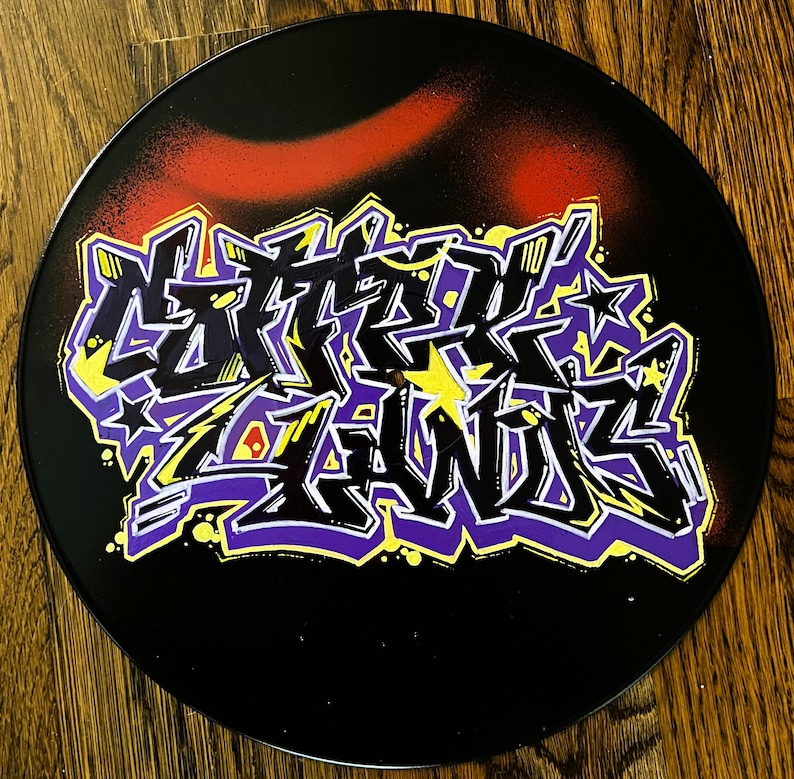 Graffiti Vinyl Record Personalized custom graffiti name, word, letters. Hand painted. Street Art, Spray Paint Wall Hanging Retro image 5