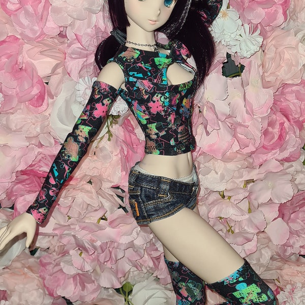 Cut out top as set with overknees and gloves or individual, jigsaw print, Konvex, BJD, SD 1/3, Smartdoll, Dollfie Dream