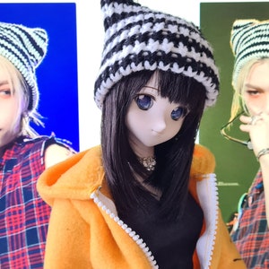 Handknitted cat style Hat/ Beanie/ Cap, Felix inspired, SKZ, Stray Kids, Music Bank, Paris, BJD, SD 1/3, Smartdoll, Dollfie Dream