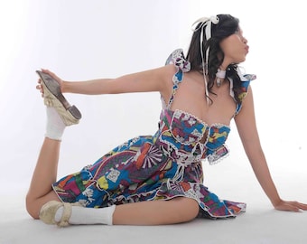 DANTE DRESS - BLUE printed linen corset summer dress