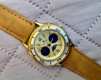 Vintage Fossil Chronograph Whimsical Moonphase Watch, Unisex, early 2000’s