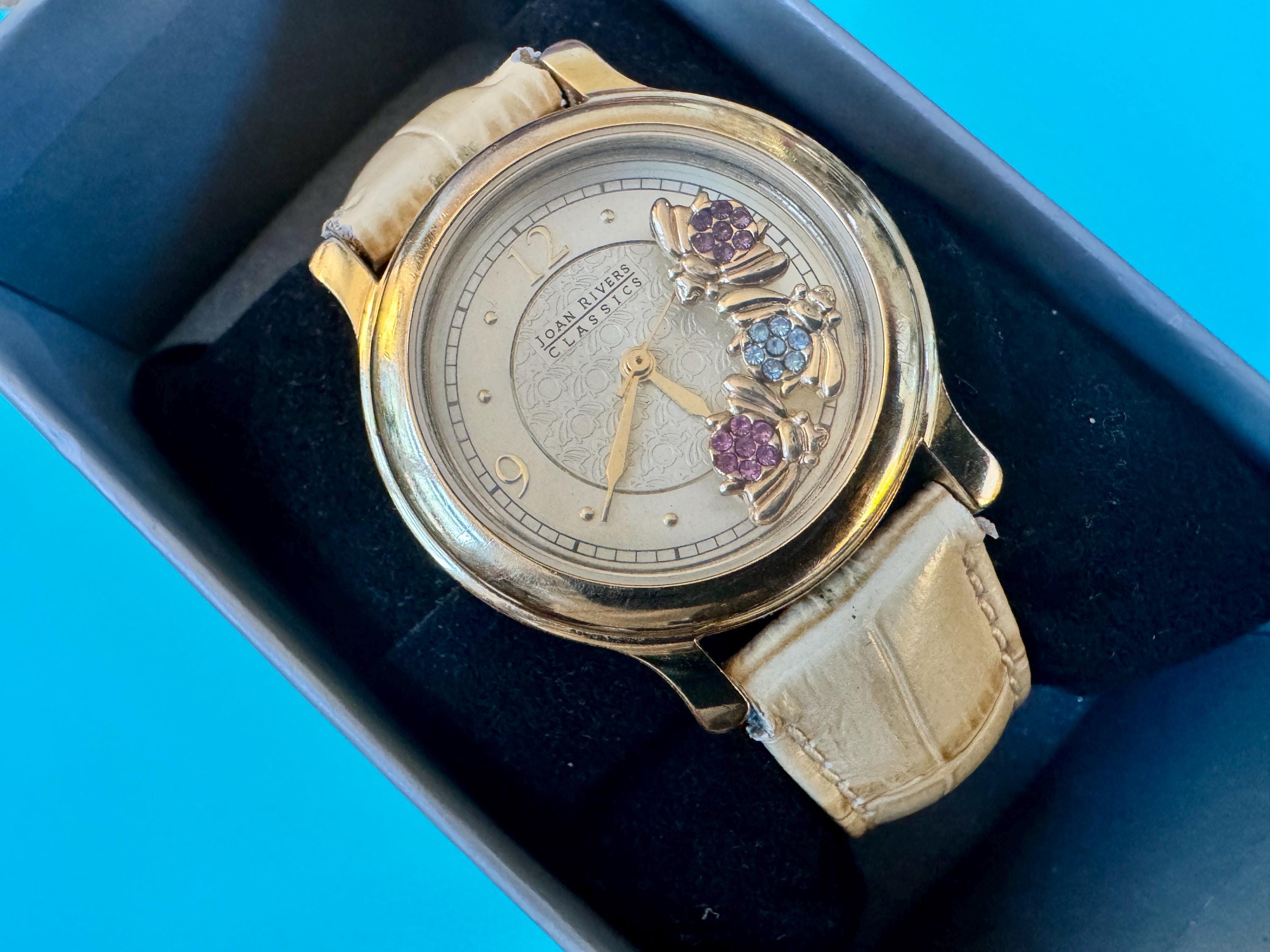 Joan Rivers‎ Acrylic Case Watch Blue Case Gold Bezel White Band Needs Battery Joan Rivers Watch - Etsy main image 2