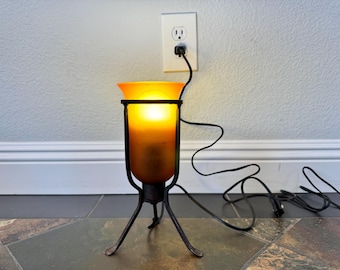 Vintage Metal Footed Amber Glass Desk or Accent Lamp