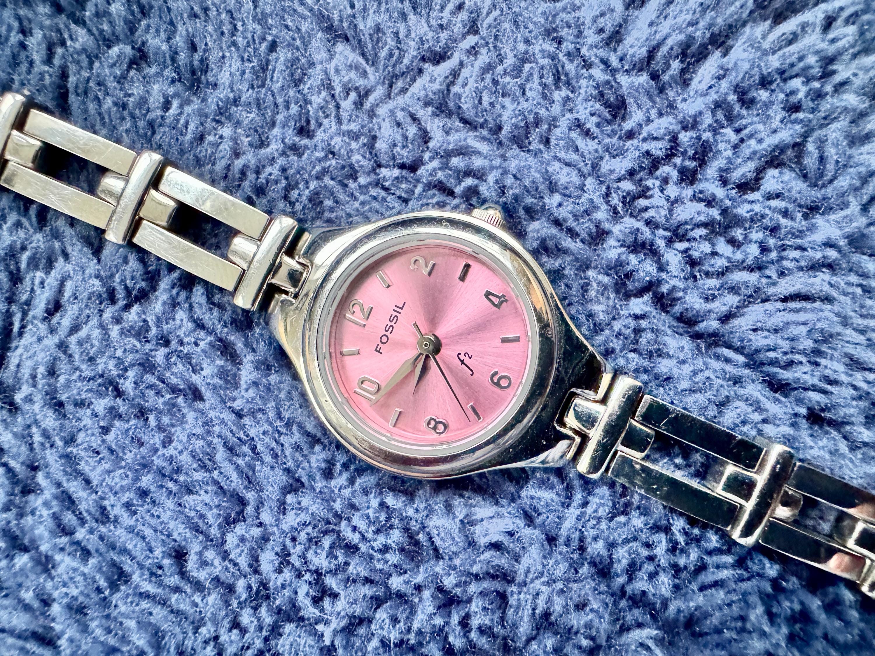 Silver Diamanté Fossil Watch with Purple and Pink Iridescent Dial Fossil F2 Watch - Etsy main image 2