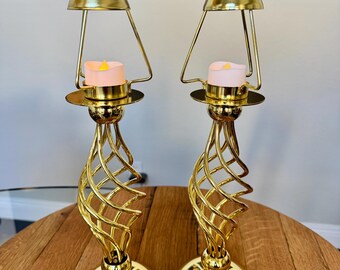 Par vintage de candelabros de latón dorado, década de 1990