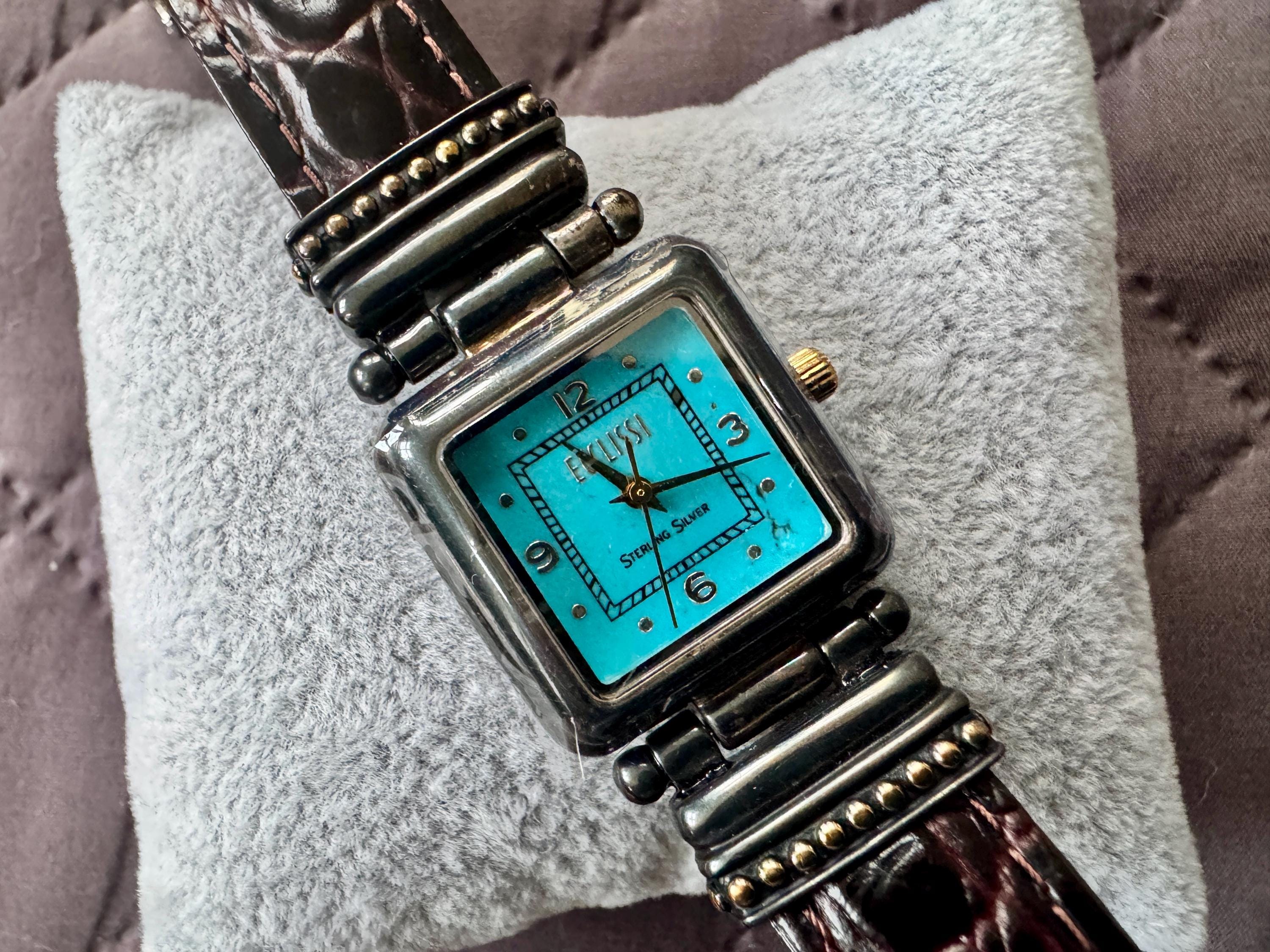 Vintage Ecclisi Gold-Tone Linked Bracelet Watch with Navy Dial Ecclissi Sterling Silver Turquoise Dial Gold-Tone Watch | eBay main image 4