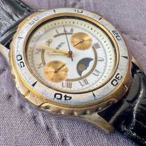 Vintage Fossil Chronograph Whimsical Moonphase Unisex Watch, Limited Edition early 1990’s Bild 2