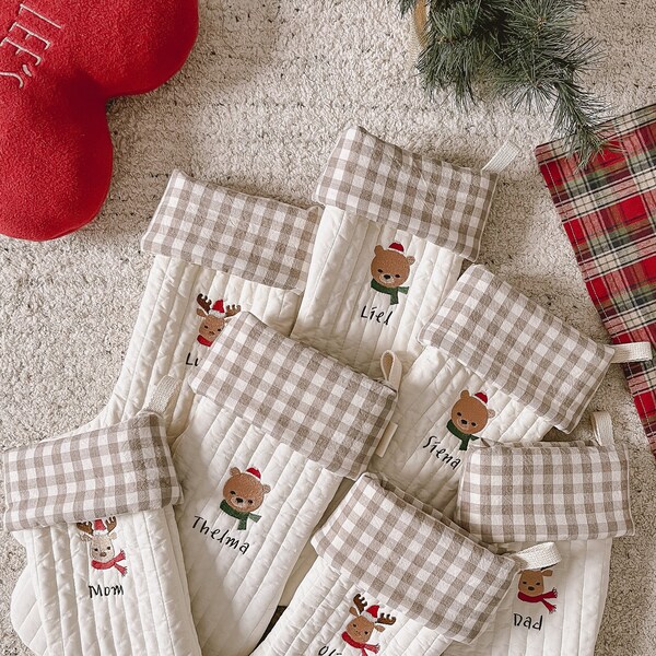 Personalized Christmas Stocking Embroidery Decor Boho Neutral