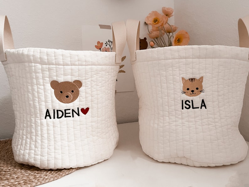 Baby Gift Toy Basket Fabric Basket Toy storage for Kids Pet Dogs Toddler room interior decor Personalized Baby shower image 1