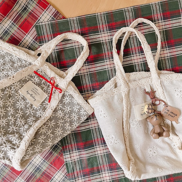 Lace Embroidered Mini Tote Bag Fabric Eco bag