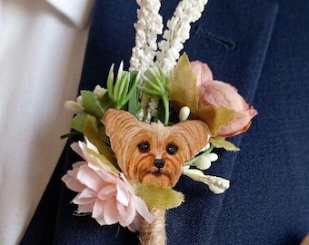 Custom Pet Boutonniere, Hand Painted Dog Wedding Pin, Groom Boutonniere, Pet Memorial Wedding, groom accessories, pets on weddings