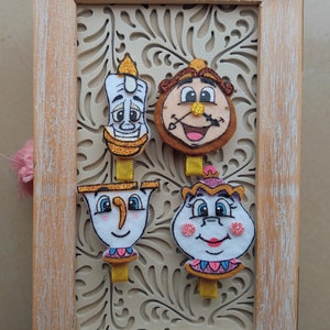 Hairclips Lumiere, Cogsworth, Mrs Potts, Chip, Beauty and the beast (fan art)