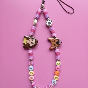 Custom Hand-Painted Pet Portrait Phone Charm: Personalized Name Strap