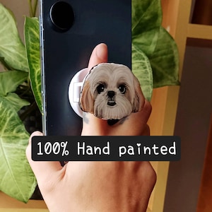 Hand painted custom pop socket with pet portrait, pet pop socket, custom phone accessories