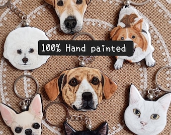 Pet Keychain Hand-Painted Pet Portrait Keychain: Custom Dog Mom Gift