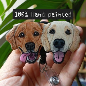 Custom Pet Portrait Badge Reel, Hand Painted Pet ID Holder, Personalized Gift for Pet Lovers and Vet Techs