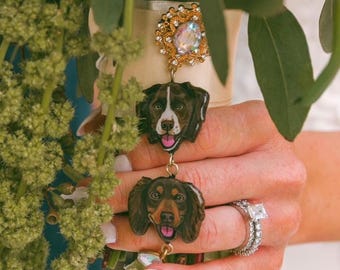 Individuell gestalteter Brautstrauß-Anhänger, handbemalter Haustier-Hochzeitsanhänger, Brautstrauß-Anhänger mit Haustiermotiv, Hund oder Katze der Braut, Geschenk zur Brautparty, Hochzeitsgeschenk