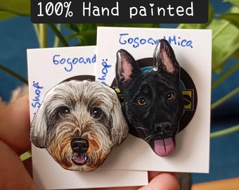 Pin de retrato de mascota personalizado: broche de perro y gato pintado a mano