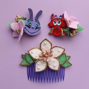 Mulan Hair Accessory Set – Mushu & Cri-Kee Hair Clips with Classic Comb, Princess Cosplay Accessories, Mulan Fan Gift